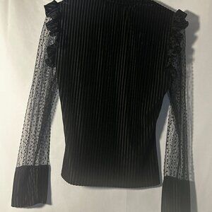 SHEIN Black Velvet Pleated Lace Sleeve Top Size M